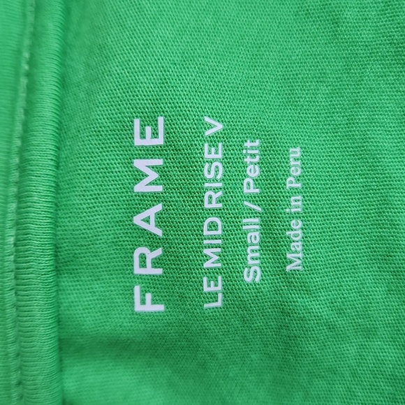 FRAME Denim Le High Rise V Neck Bright Peridot Green Organic Cotton T-Shirt - Picture 6 of 8
